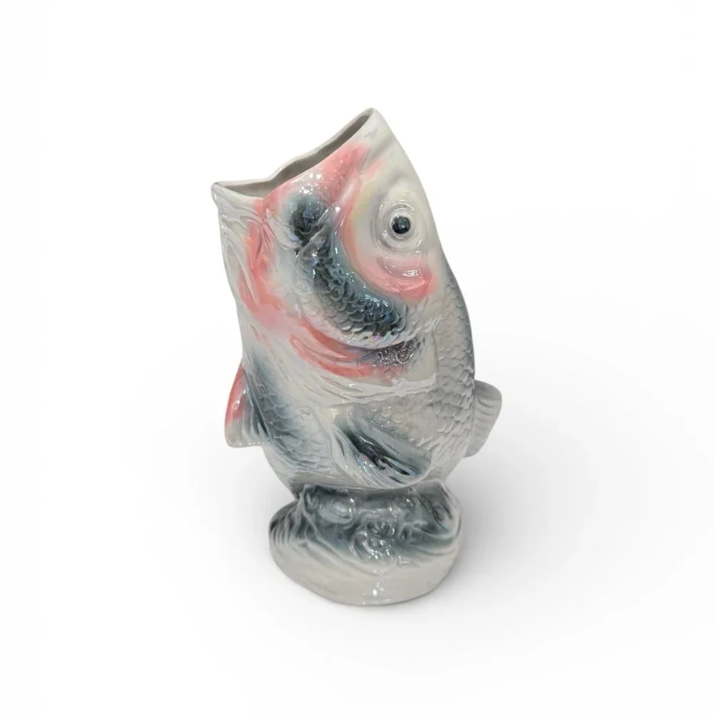Vintage Large Mouth Bass Vase Iridescent - Picture 14 of 17